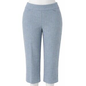 Chico’s 1 (US8) Blue Mid Rise Cropped Ankle Pants Side Slit Pull On Stretch
